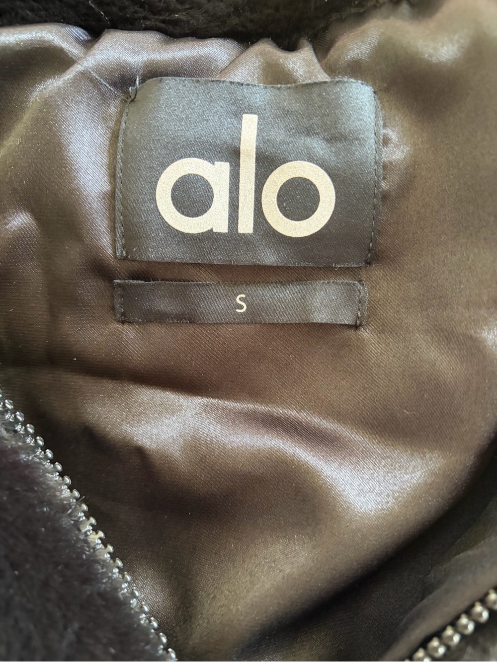 ALO Yoga Foxy Black Faux Fur Bomber Jacket - Picture 6 of 6